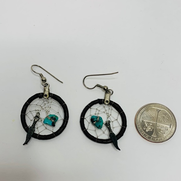 DreamCatcher Dangle Earrings | Turquoise Rock | Indian | Boho | Handmade Jewelry - Picture 2 of 3